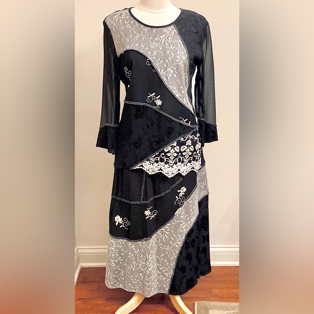 Spencer Alexis Vintage Black White Victorian Patchwork S Embroidered 2pc Set